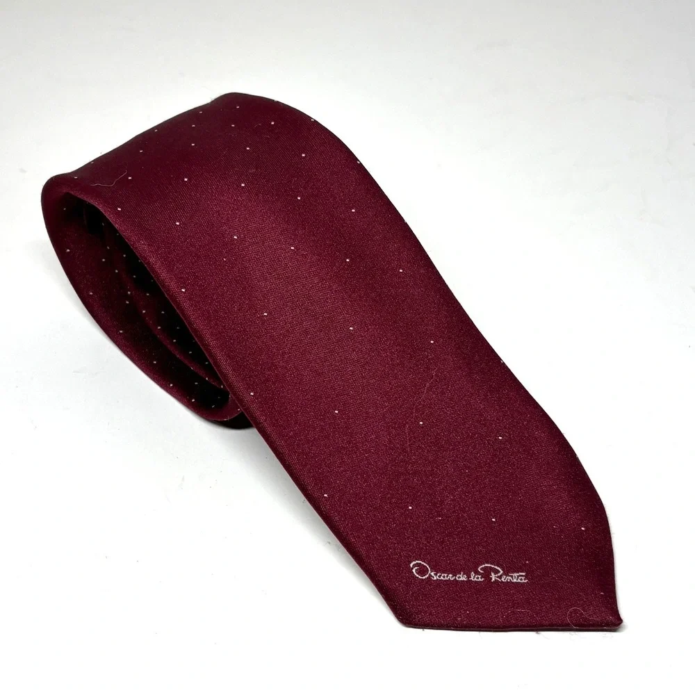 Oscar de la Renta Necktie Mens OS Burgundy Micro Dot‎ Pinhead Silk Blend